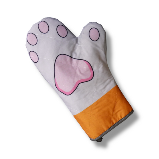 Guante de cocina garrita de gato banco y naranja