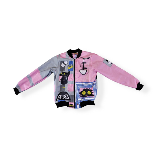 Bomber jacket LUCK el gato suertudo rosa